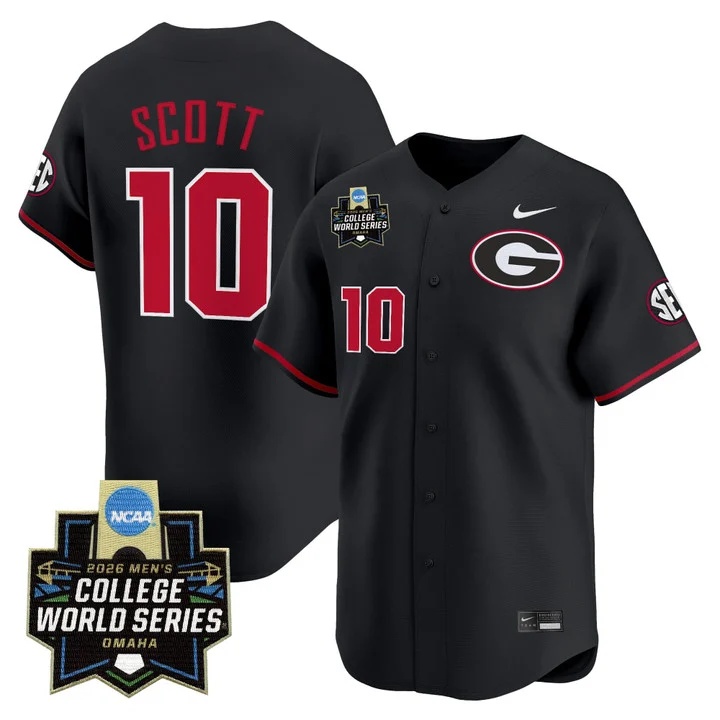 Men's Georgia Bulldogs Baseball 2026 World Series Vapor Premier Limited Jersey BLACK #10 MATT SCOTT