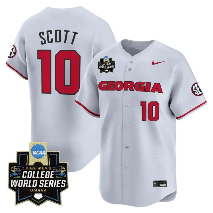 Men's Georgia Bulldogs Baseball 2026 World Series Vapor Premier Limited Jersey GRAY #10 MATT SCOTT