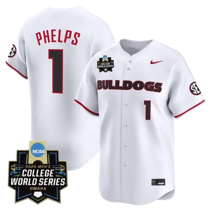 Men's Georgia Bulldogs Baseball 2026 World Series Vapor Premier Limited Jersey WHITE #1 TRE PHELPS