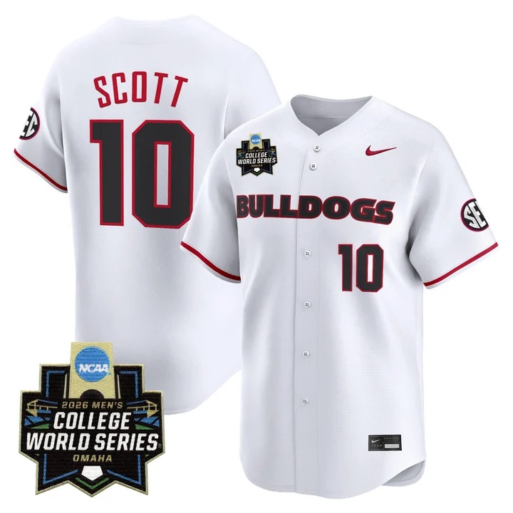 Men's Georgia Bulldogs Baseball 2026 World Series Vapor Premier Limited Jersey WHITE #10 MATT SCOTT