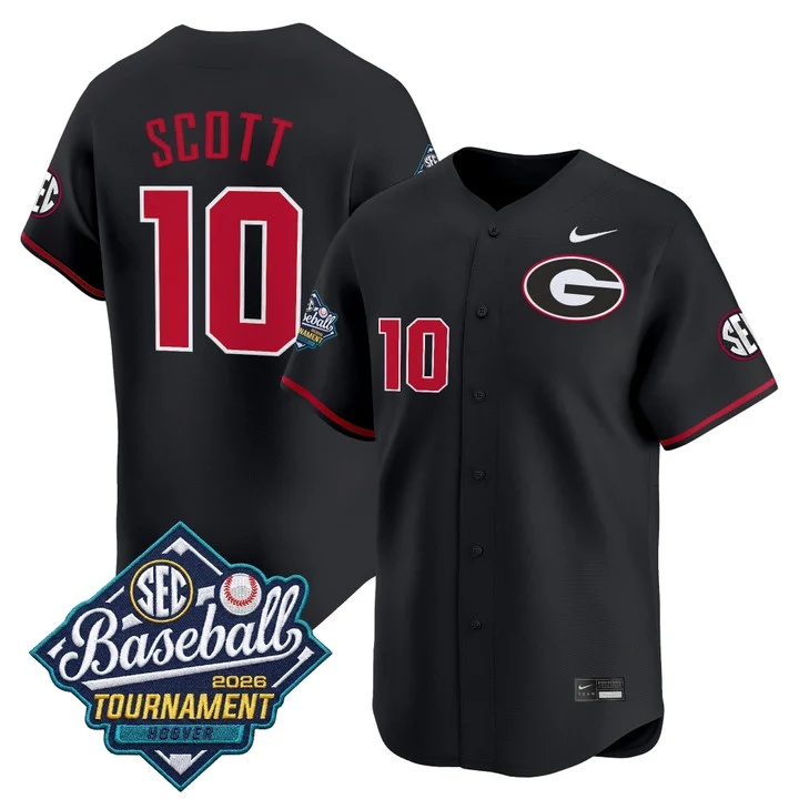 Men's Georgia Bulldogs Baseball Sec Tournament Champions 2026 Vapor Premier Limited Jersey BLACK #10 MATT SCOTT