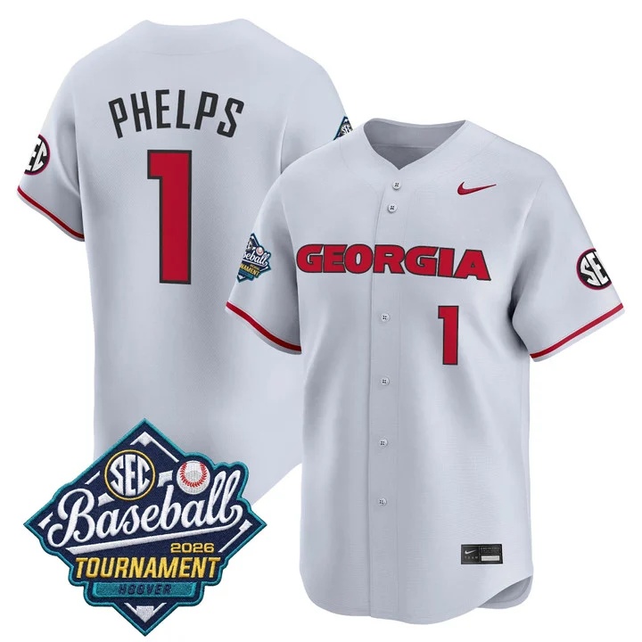 Men's Georgia Bulldogs Baseball Sec Tournament Champions 2026 Vapor Premier Limited Jersey GRAY #1 TRE PHELPS