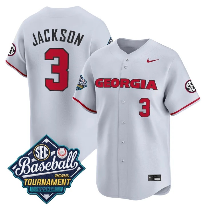 Men's Georgia Bulldogs Baseball Sec Tournament Champions 2026 Vapor Premier Limited Jersey GRAY #3 DANIEL JACKSON