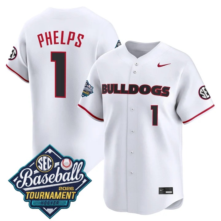 Men's Georgia Bulldogs Baseball Sec Tournament Champions 2026 Vapor Premier Limited Jersey WHITE #1 TRE PHELPS