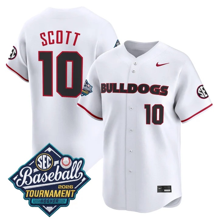 Men's Georgia Bulldogs Baseball Sec Tournament Champions 2026 Vapor Premier Limited Jersey WHITE #10 MATT SCOTT