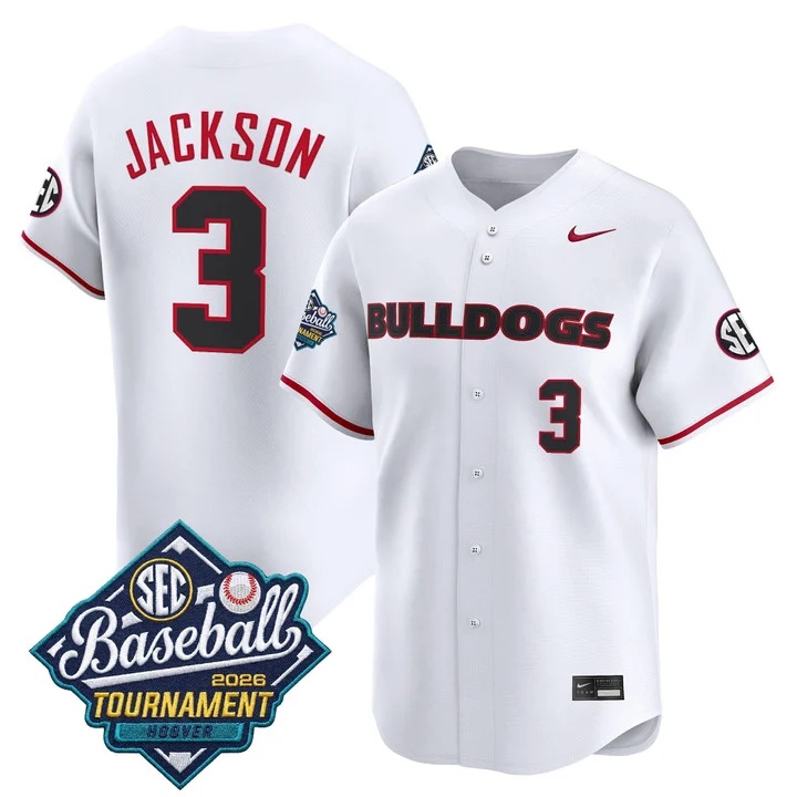 Men's Georgia Bulldogs Baseball Sec Tournament Champions 2026 Vapor Premier Limited Jersey WHITE #3 DANIEL JACKSON