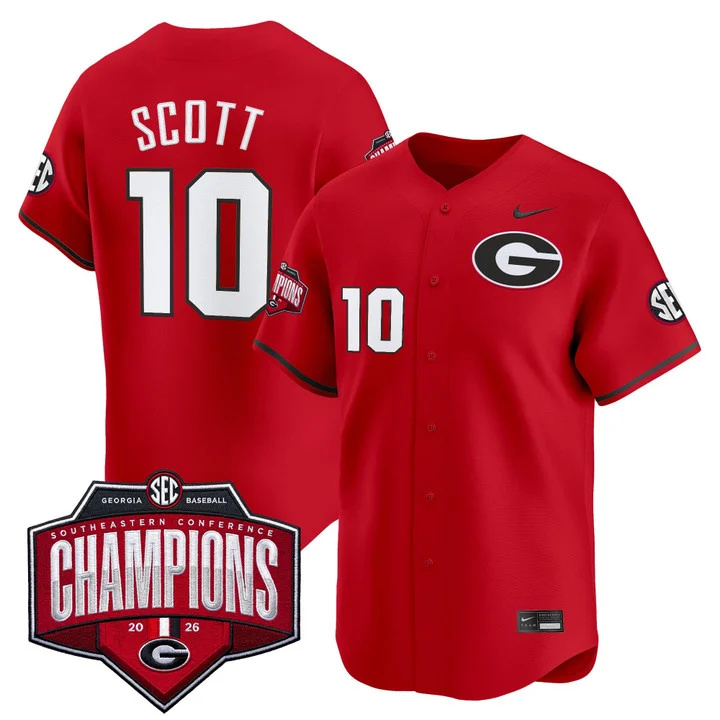 Men's Georgia Bulldogs Baseball Southeastern Confernce Champions 2026 Vapor Premier Limited Jersey 10 Matt Scott