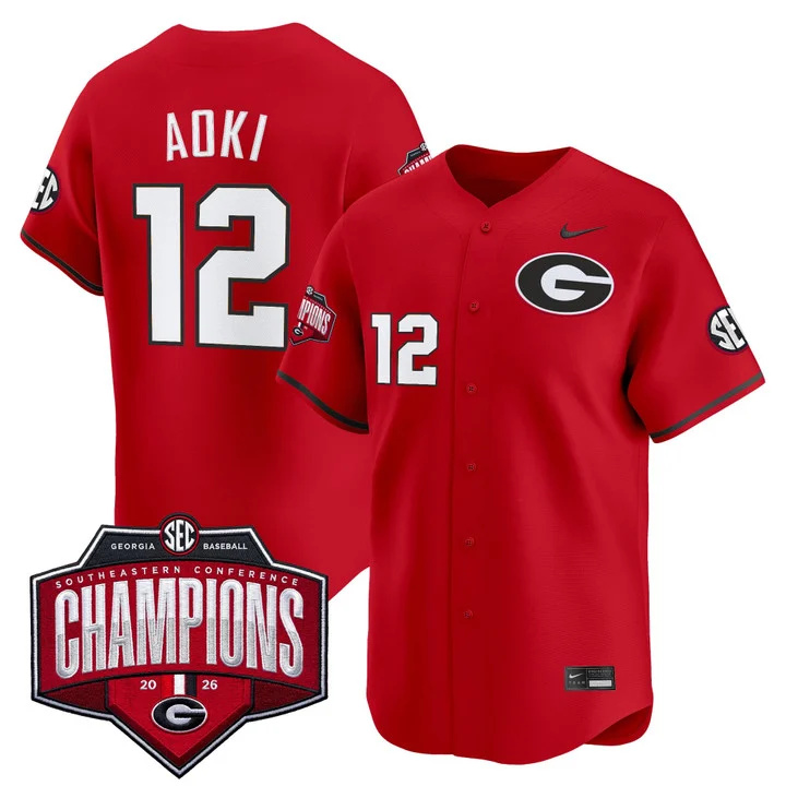 Men's Georgia Bulldogs Baseball Southeastern Confernce Champions 2026 Vapor Premier Limited Jersey 12 Caden Aoki