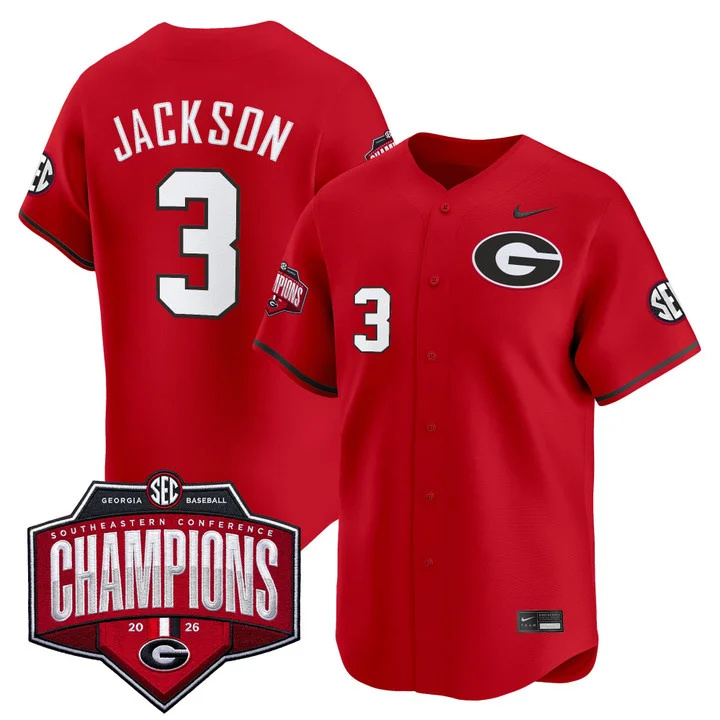 Men's Georgia Bulldogs Baseball Southeastern Confernce Champions 2026 Vapor Premier Limited Jersey 3 Daniel Jackson