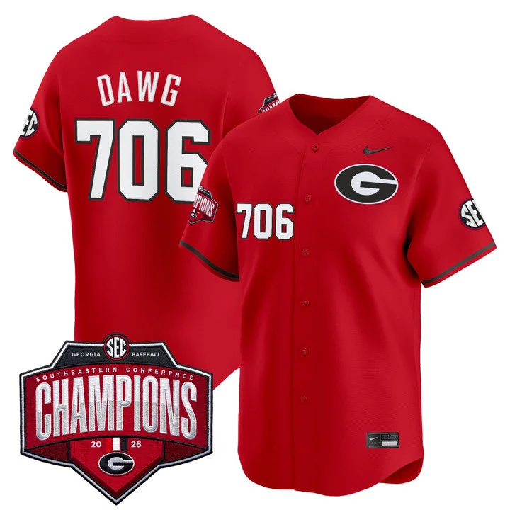 Men's Georgia Bulldogs Baseball Southeastern Confernce Champions 2026 Vapor Premier Limited Jersey 706 Dawg