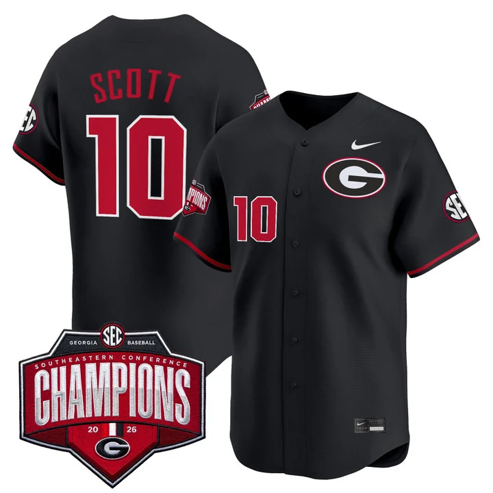 Men's Georgia Bulldogs Baseball Southeastern Confernce Champions 2026 Vapor Premier Limited Jersey black  10 Matt Scott