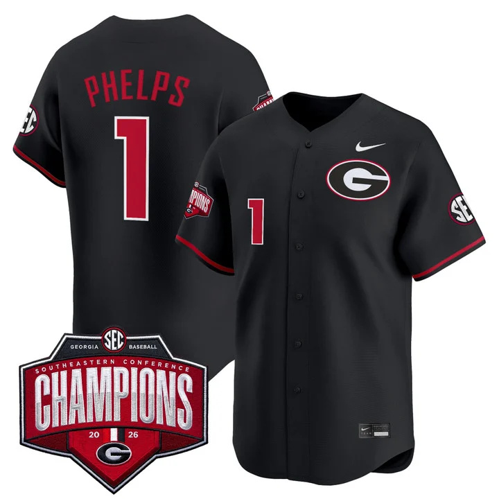 Men's Georgia Bulldogs Baseball Southeastern Confernce Champions 2026 Vapor Premier Limited Jersey black 1 Tre Phelps
