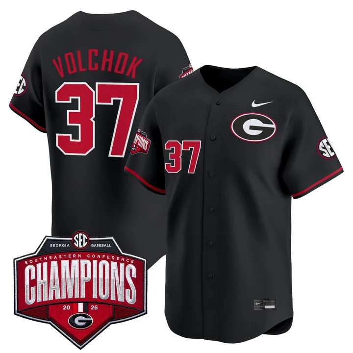 Men's Georgia Bulldogs Baseball Southeastern Confernce Champions 2026 Vapor Premier Limited Jersey black 37 Joey Volchko