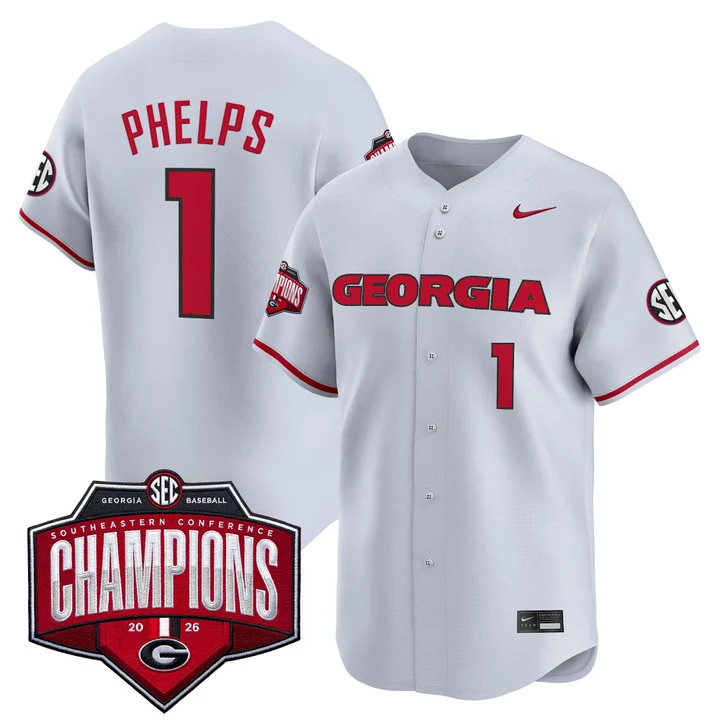 Men's Georgia Bulldogs Baseball Southeastern Confernce Champions 2026 Vapor Premier Limited Jersey gray 1 Tre Phelps