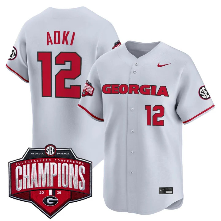 Men's Georgia Bulldogs Baseball Southeastern Confernce Champions 2026 Vapor Premier Limited Jersey gray 12 Caden Aoki