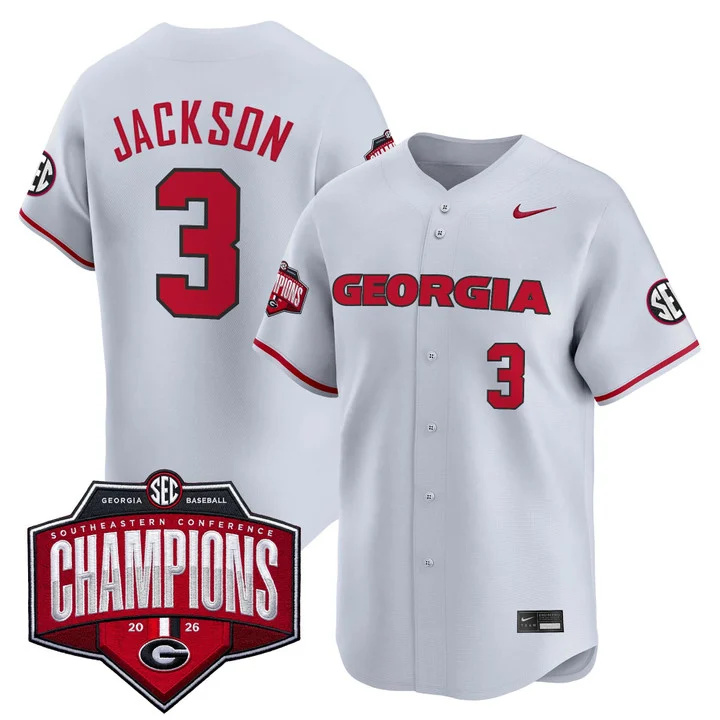 Men's Georgia Bulldogs Baseball Southeastern Confernce Champions 2026 Vapor Premier Limited Jersey gray 3 Daniel Jackson