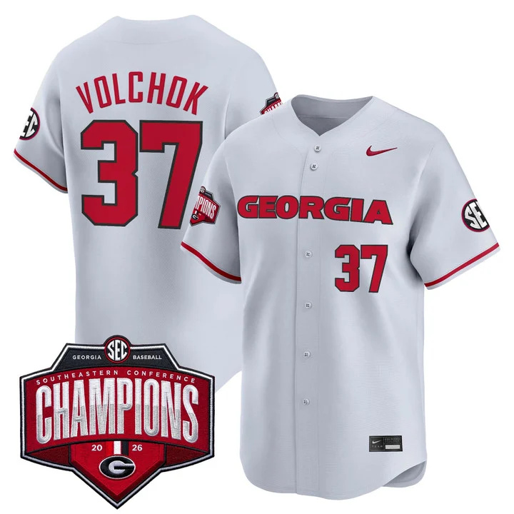 Men's Georgia Bulldogs Baseball Southeastern Confernce Champions 2026 Vapor Premier Limited Jersey gray 37 Joey Volchko