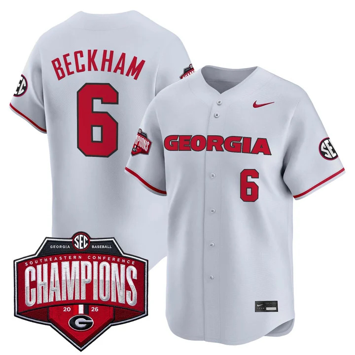 Men's Georgia Bulldogs Baseball Southeastern Confernce Champions 2026 Vapor Premier Limited Jersey gray 6 Gordon Beckham