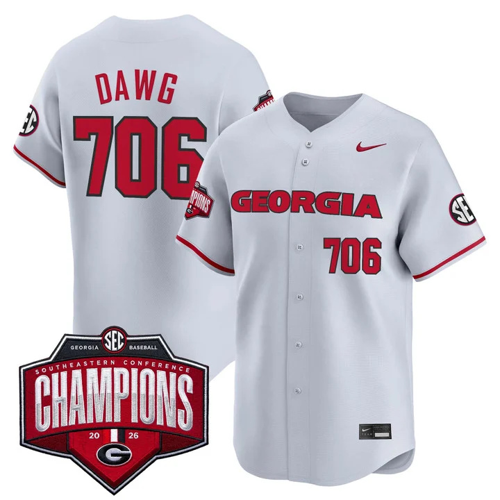 Men's Georgia Bulldogs Baseball Southeastern Confernce Champions 2026 Vapor Premier Limited Jersey gray 706 Dawg