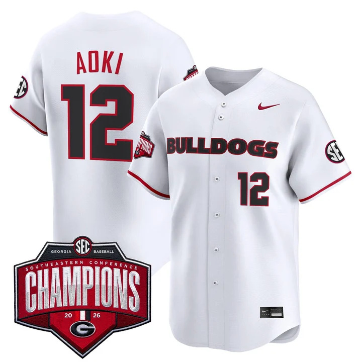 Men's Georgia Bulldogs Baseball Southeastern Confernce Champions 2026 Vapor Premier Limited Jersey white 12 Caden Aoki
