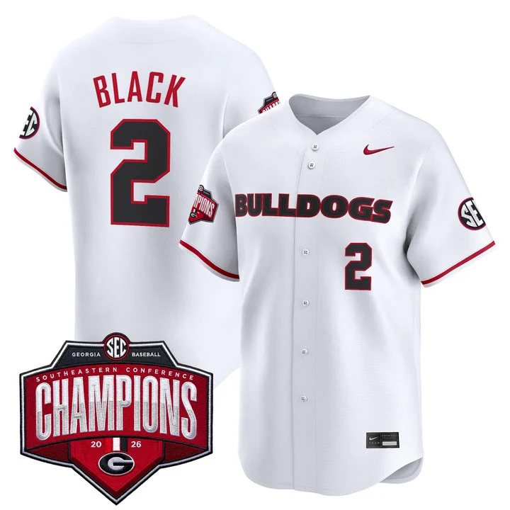 Men's Georgia Bulldogs Baseball Southeastern Confernce Champions 2026 Vapor Premier Limited Jersey white 2 Ryan Black