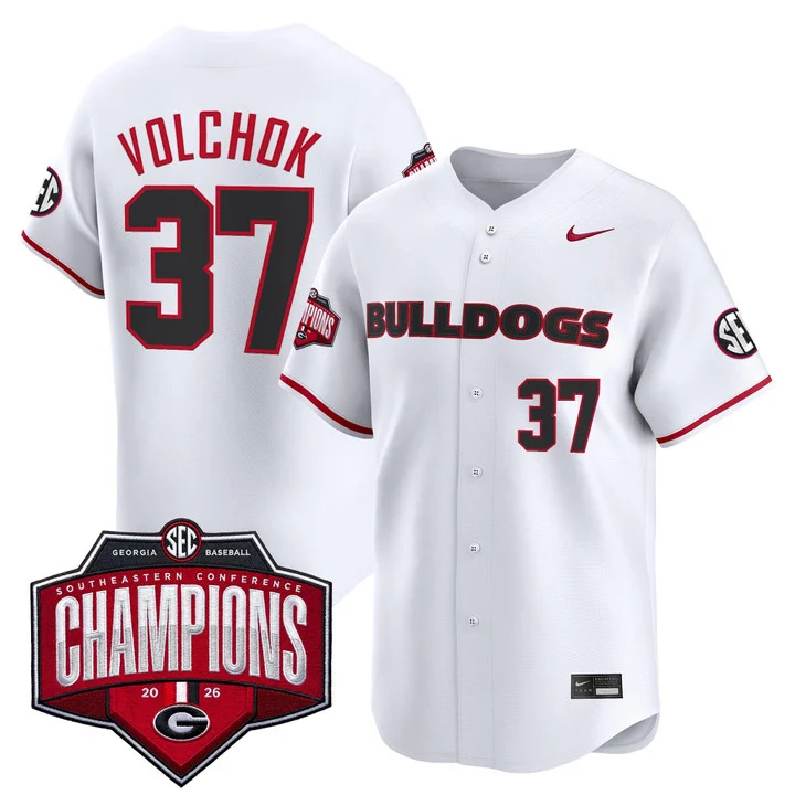 Men's Georgia Bulldogs Baseball Southeastern Confernce Champions 2026 Vapor Premier Limited Jersey white 37 Joey Volchko