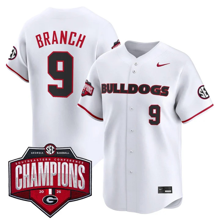 Men's Georgia Bulldogs Baseball Southeastern Confernce Champions 2026 Vapor Premier Limited Jersey white 9 Kolby Branch
