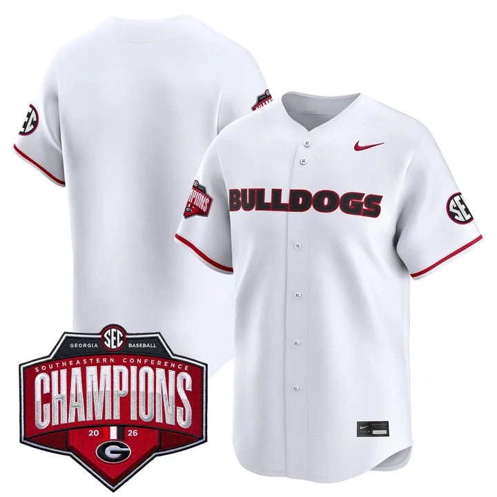 Men's Georgia Bulldogs Baseball Southeastern Confernce Champions 2026 Vapor Premier Limited Jersey white blank