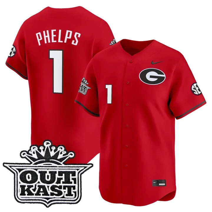 Men's Georgia Bulldogs Baseball x Outkast Vapor Premier Limited Jersey RED#1 TRE PHELPS