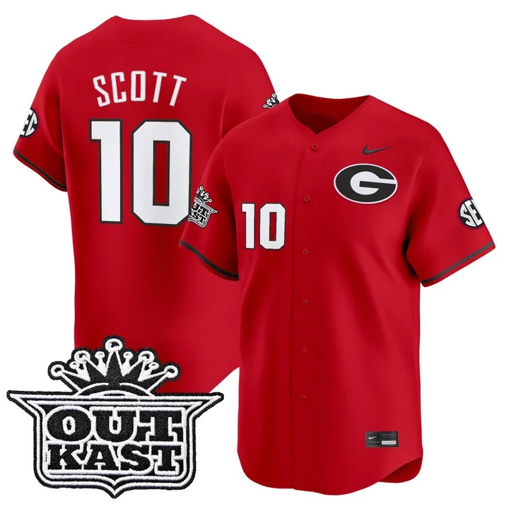Men's Georgia Bulldogs Baseball x Outkast Vapor Premier Limited Jersey RED#10 MATT SCOTT