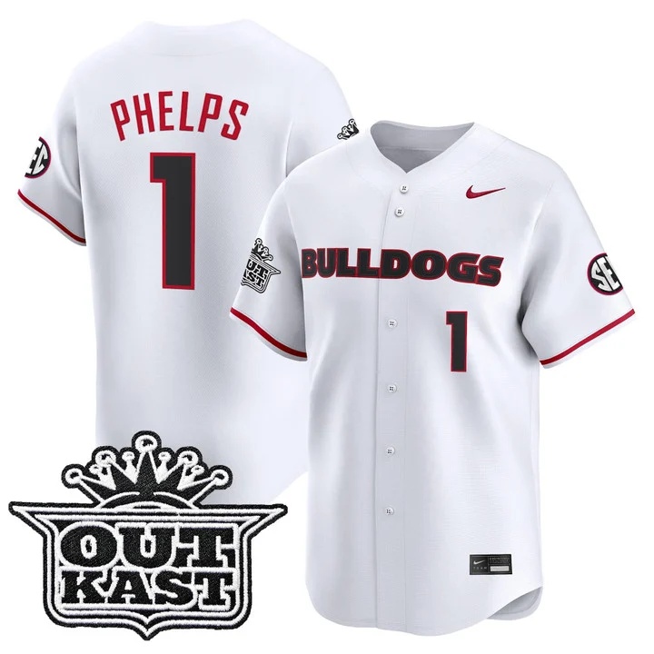 Men's Georgia Bulldogs Baseball x Outkast Vapor Premier Limited Jersey WHITE#1 TRE PHELPS