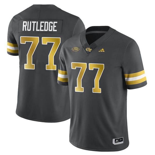 Men's Georgia Tech Football 2025 Limited Jersey DARK GRAY#77 KEYLAN RUTLEDGE
