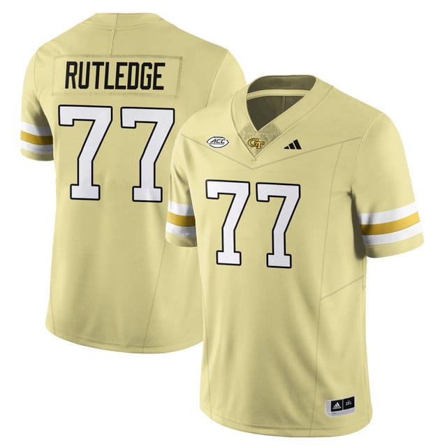 Men's Georgia Tech Football 2025 Limited Jersey GOLD#77 KEYLAN RUTLEDGE