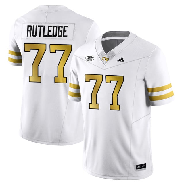 Men's Georgia Tech Football 2025 Limited Jersey WHITE#77 KEYLAN RUTLEDGE