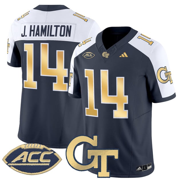 Men's Georgia Tech Yellow Jackets 2025 Vapor Limited Jersey navy #14 Joe Hamilton