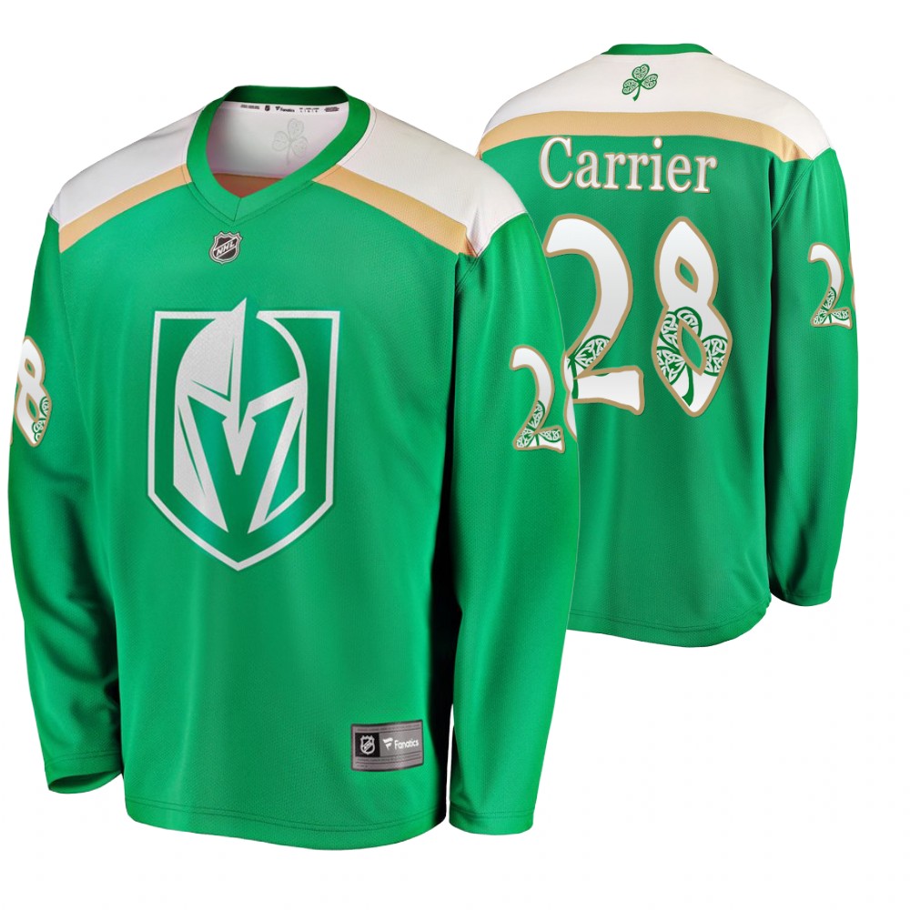 Men's Golden Knights #28 William Carrier Replica St. Patrick's Day Jersey Green