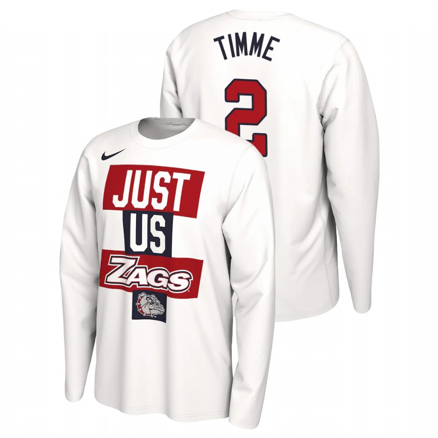 Men's Gonzaga Bulldogs 2021 Postseason Basketball JUST US Bench Drew Timme White T-Shirt