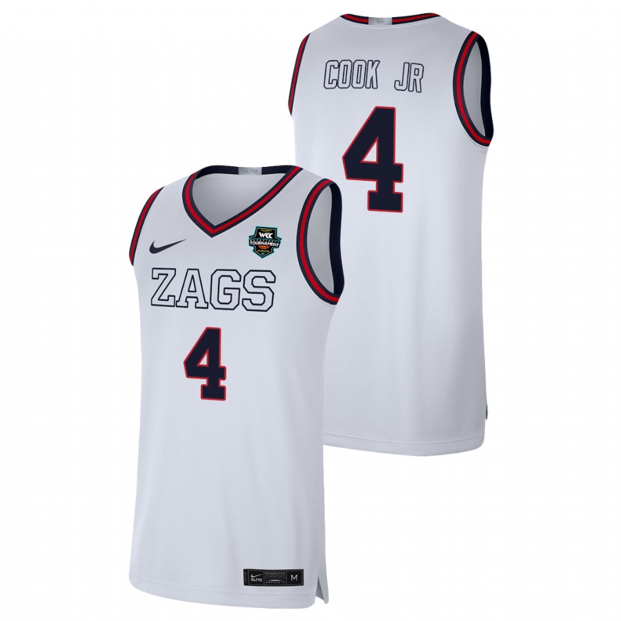 Men's Gonzaga Bulldogs Aaron Cook Jr. 2021 WCC Basketball Conference Tournament Champions Limited Jersey White