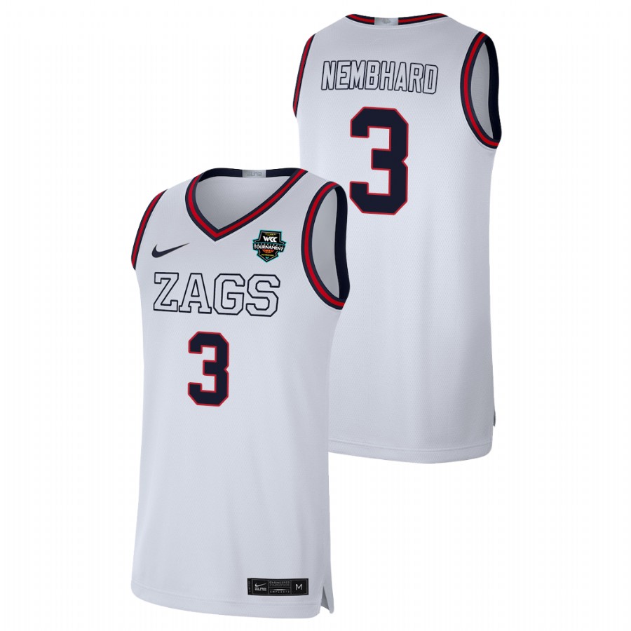 Men's Gonzaga Bulldogs Andrew Nembhard 2021 WCC Basketball Conference Tournament Champions Limited Jersey White