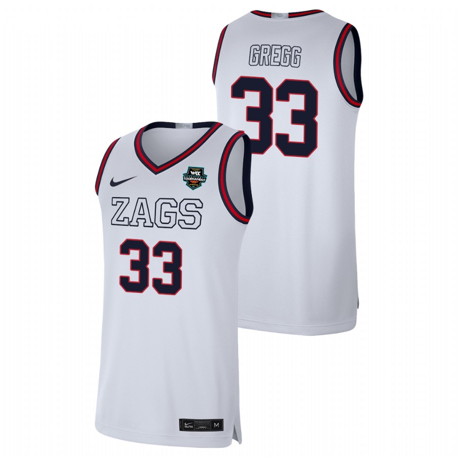 Men's Gonzaga Bulldogs Ben Gregg 2021 WCC Basketball Conference Tournament Champions Limited Jersey White