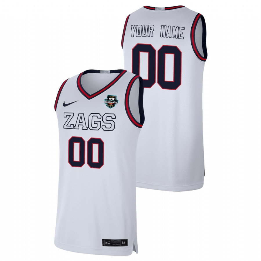 Men's Gonzaga Bulldogs Custom 2021 WCC Basketball Conference Tournament Champions Limited Jersey White