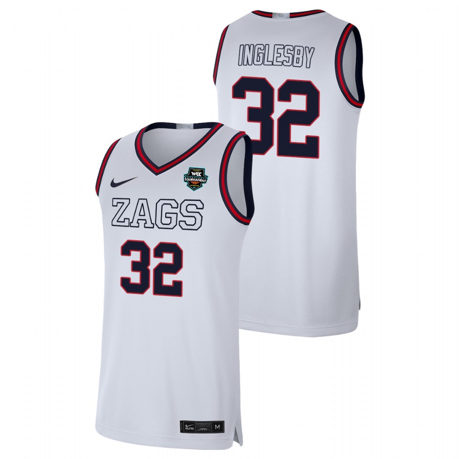 Men's Gonzaga Bulldogs Evan Inglesby 2021 WCC Basketball Conference Tournament Champions Limited Jersey White