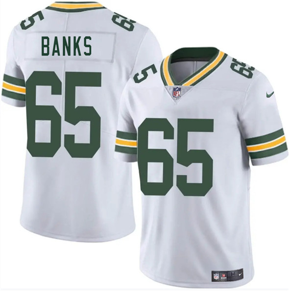 Men's Green Bay Packers #65 Aaron Banks White 2025 Vapor Untouchable Limited Football Stitched Jersey