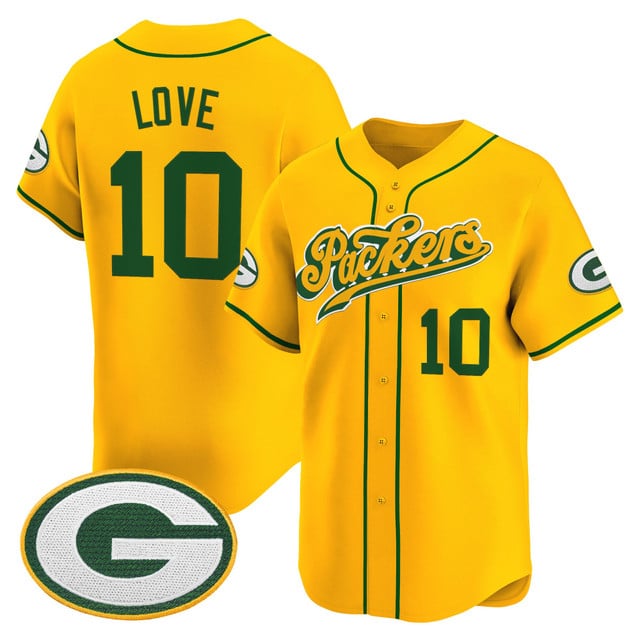 Men's Green Bay Packers 2025 Vapor Baseball Jersey V2 gold #10 Jordan Love
