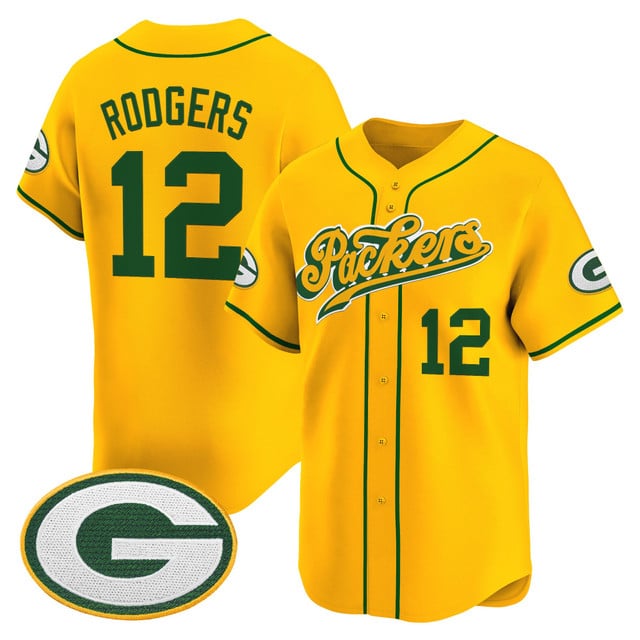 Men's Green Bay Packers 2025 Vapor Baseball Jersey V2 gold #12 Aaron Rodgers