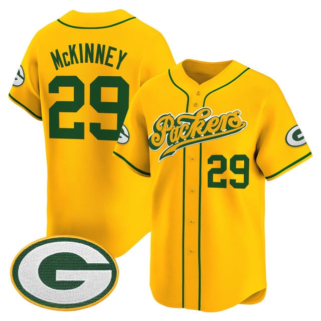 Men's Green Bay Packers 2025 Vapor Baseball Jersey V2 gold #29 Xavier McKinney