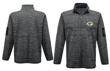 Men's Green Bay Packers Blank Antigua Green Fortune Sweater Knit Microfleece Quarter-Zip Pullover Gray Jacket