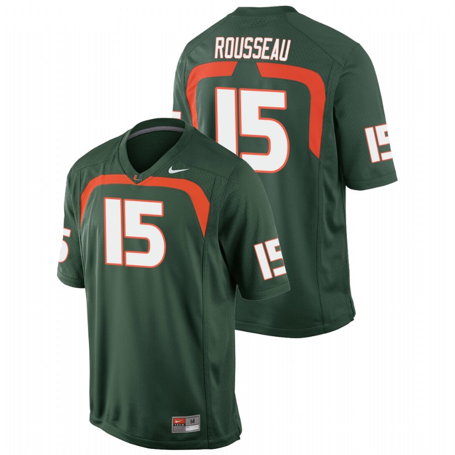 Men's Green Miami Hurricanes Gregory Rousseau Game College Football Jersey Men's Jersey Miami Hurricanes Green Gregory Rousseau Game College Football Jersey