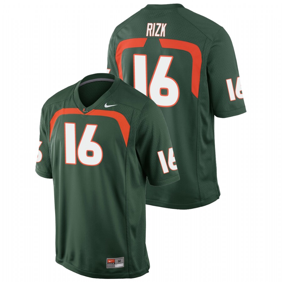 Men's Green Miami Hurricanes Ryan Rizk Game College Football Jersey Men's Jersey Miami Hurricanes Green Ryan Rizk Game College Football Jersey