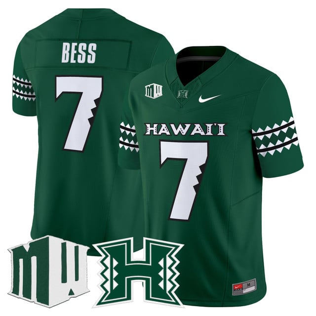 Men's Hawai'i Rainbow Warriors 2025 Vapor Limited Jersey green #7 Davone Bess